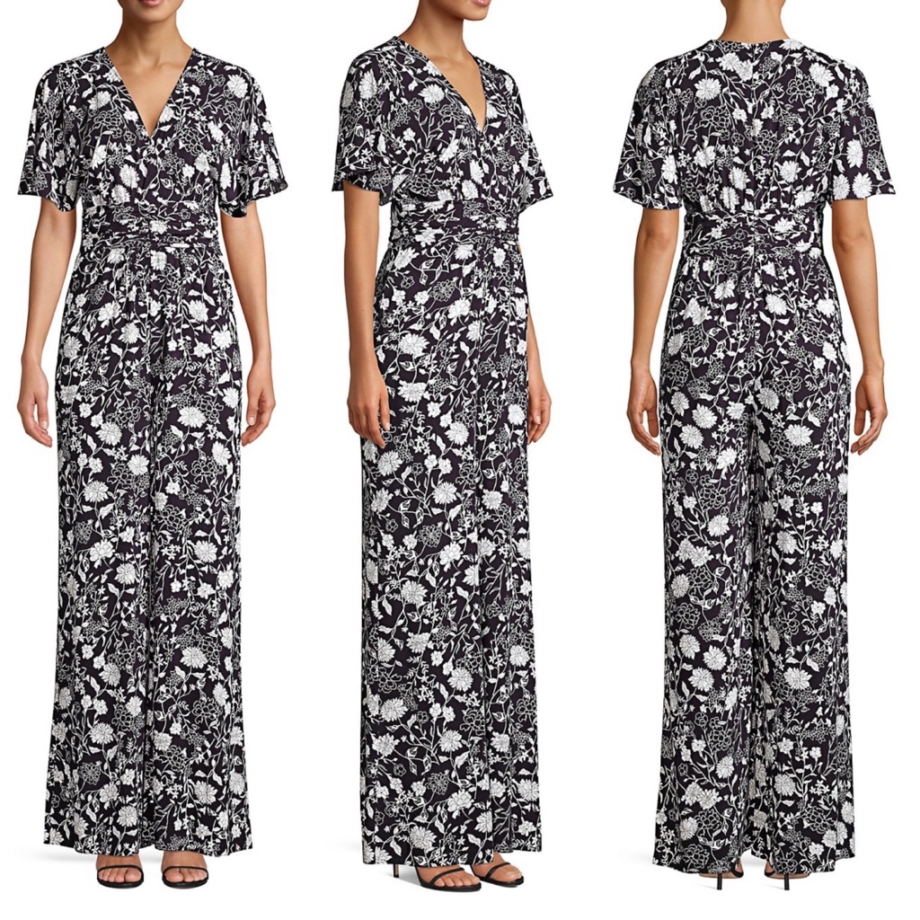 Likely Revolve Navy And White Floral Nellie V-Neck Wide Leg Jumpsuit 2 New